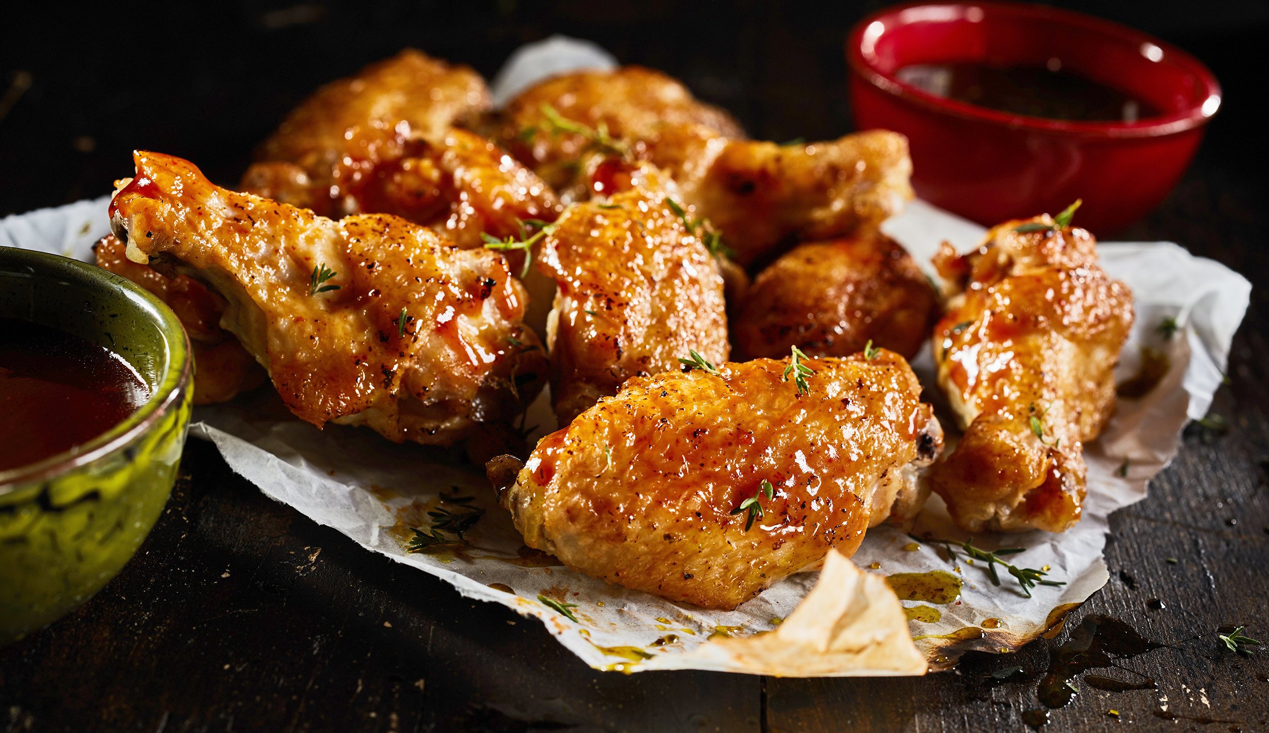 Crispy smoked chicken wings cooked on a pellet grill